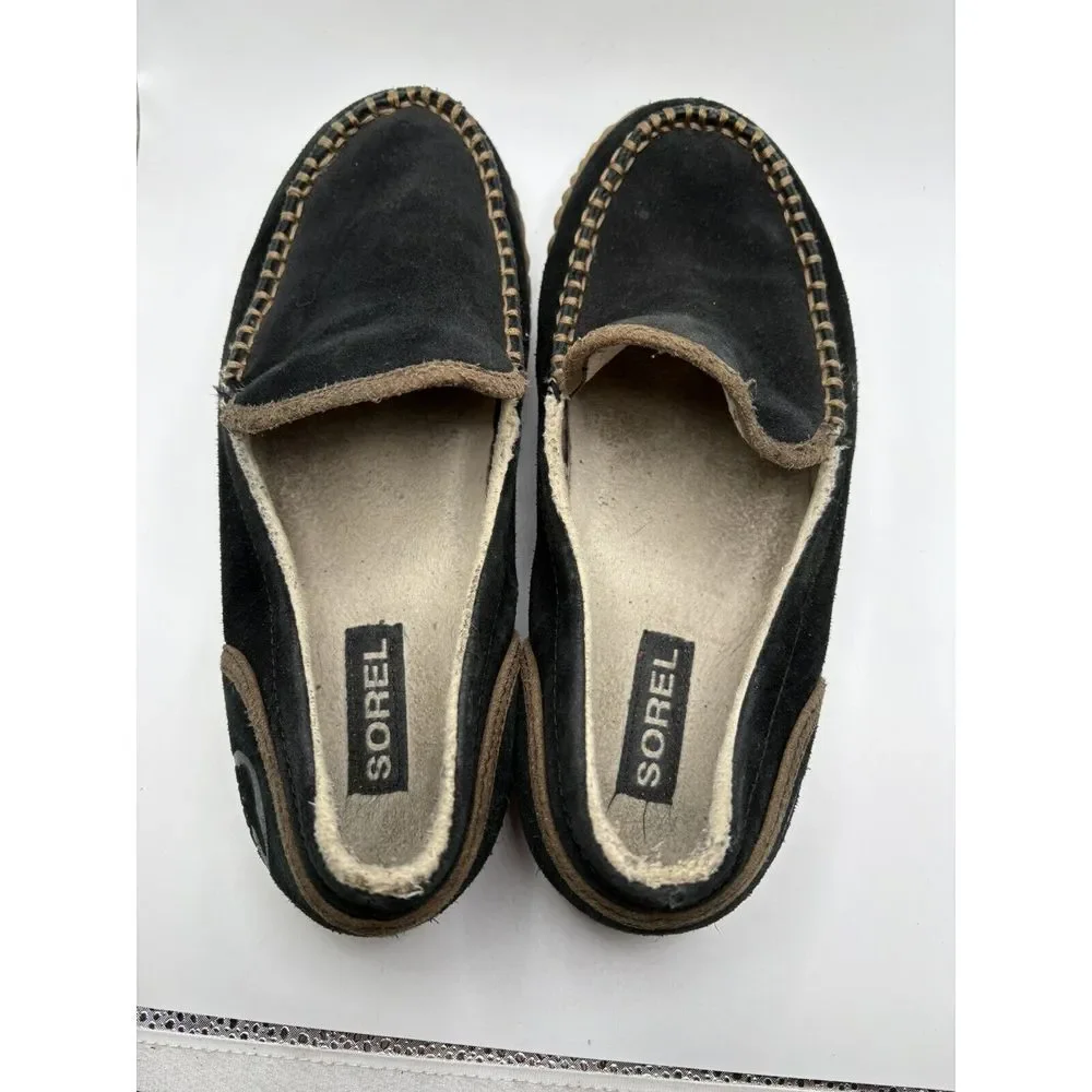 Sorel Falcon‎ Ridge Suede Slippers Black NM2025-010 Mens size 9.5 Slip On Shoes